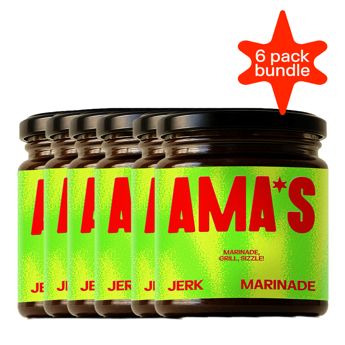 Six jars of AMA'S Jerk Marinade